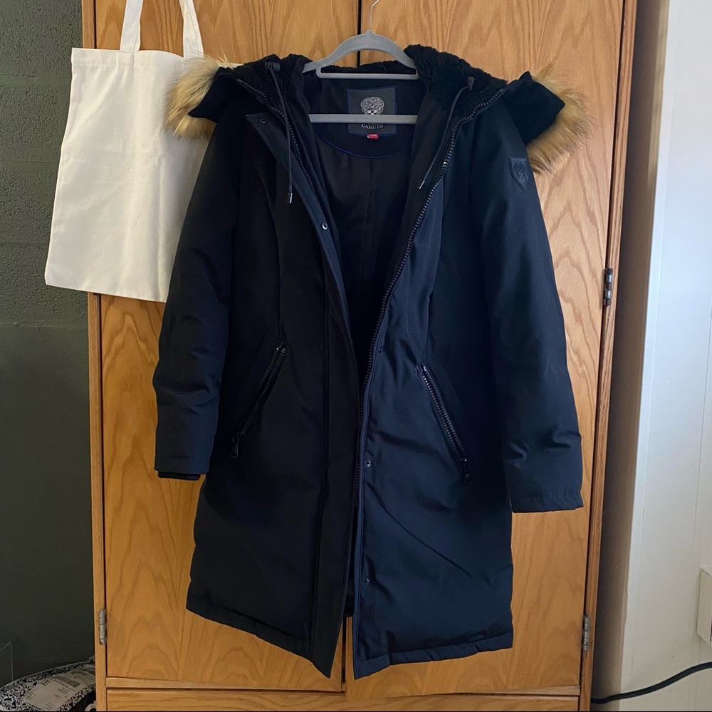 Vince Camuto Black Parka with Fur Lined Hood in Size XS